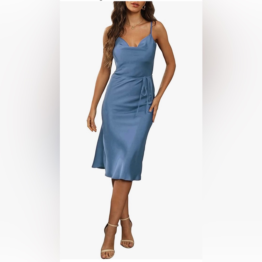 Women's Sleeveless Spaghetti Strap Satin Wedding Guest Party Dress Cocktail Even